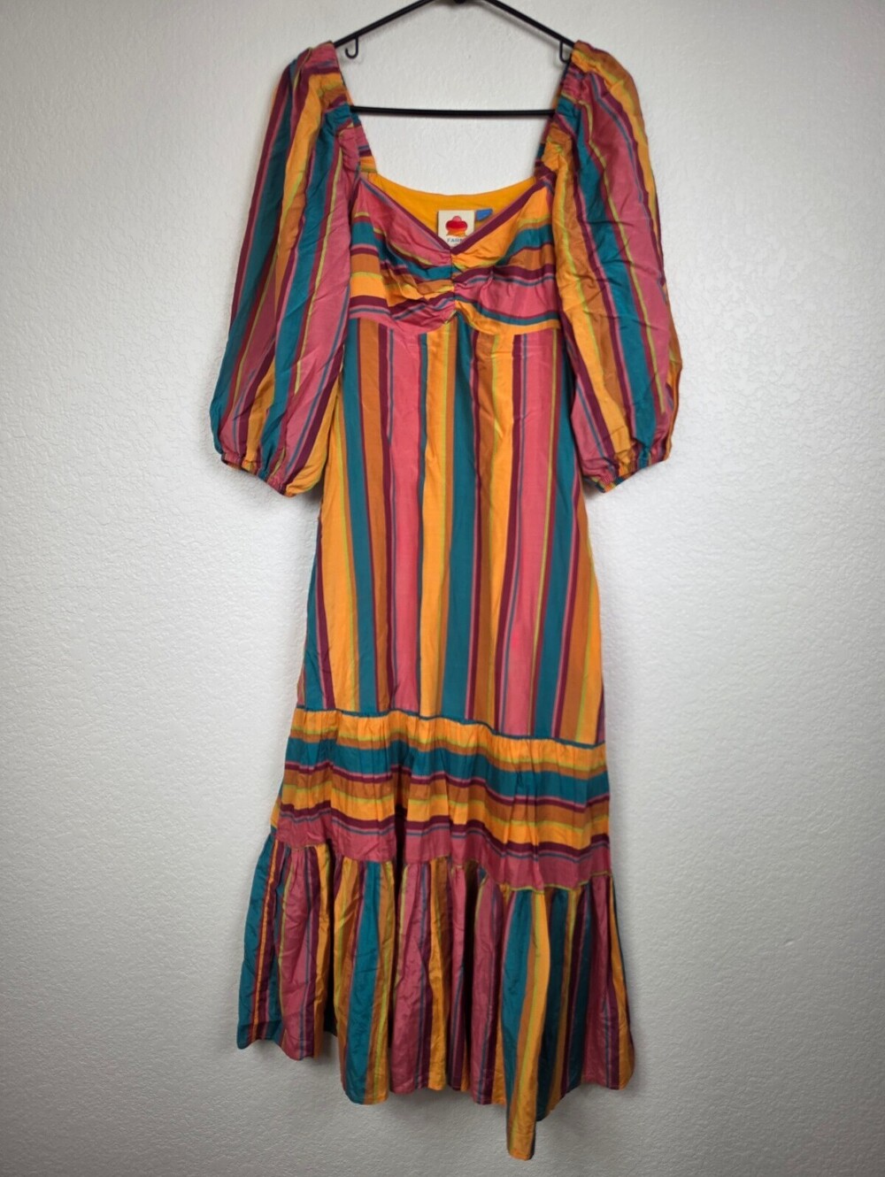 Anthropologie FARM Rio Striped Puff Sleeve Maxi Dress XS